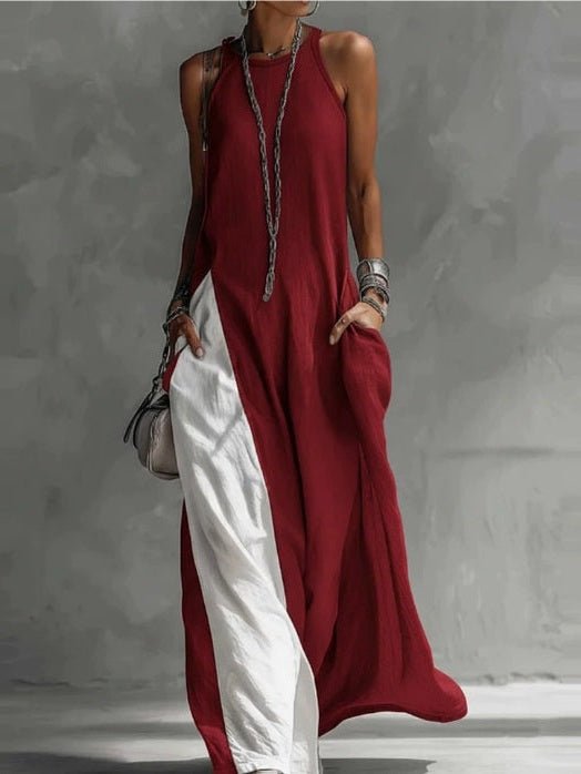 Off-Shoulder Color-Block Flared Maxi Dress with Pockets | 5 Colors - Courbe et Compagnie