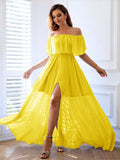 Off-Shoulder Ruffle Maxi Dress with Slit - Courbe et Compagnie