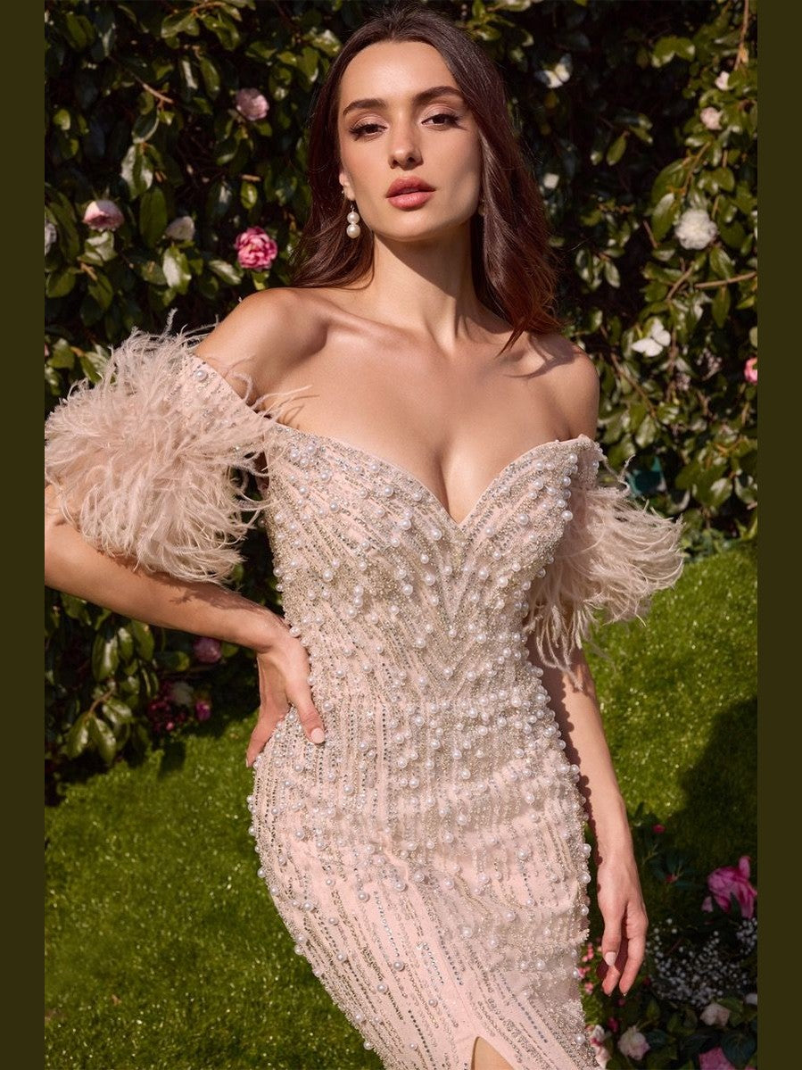 Pearls & Diamond Feather Gown - Courbe et Compagnie