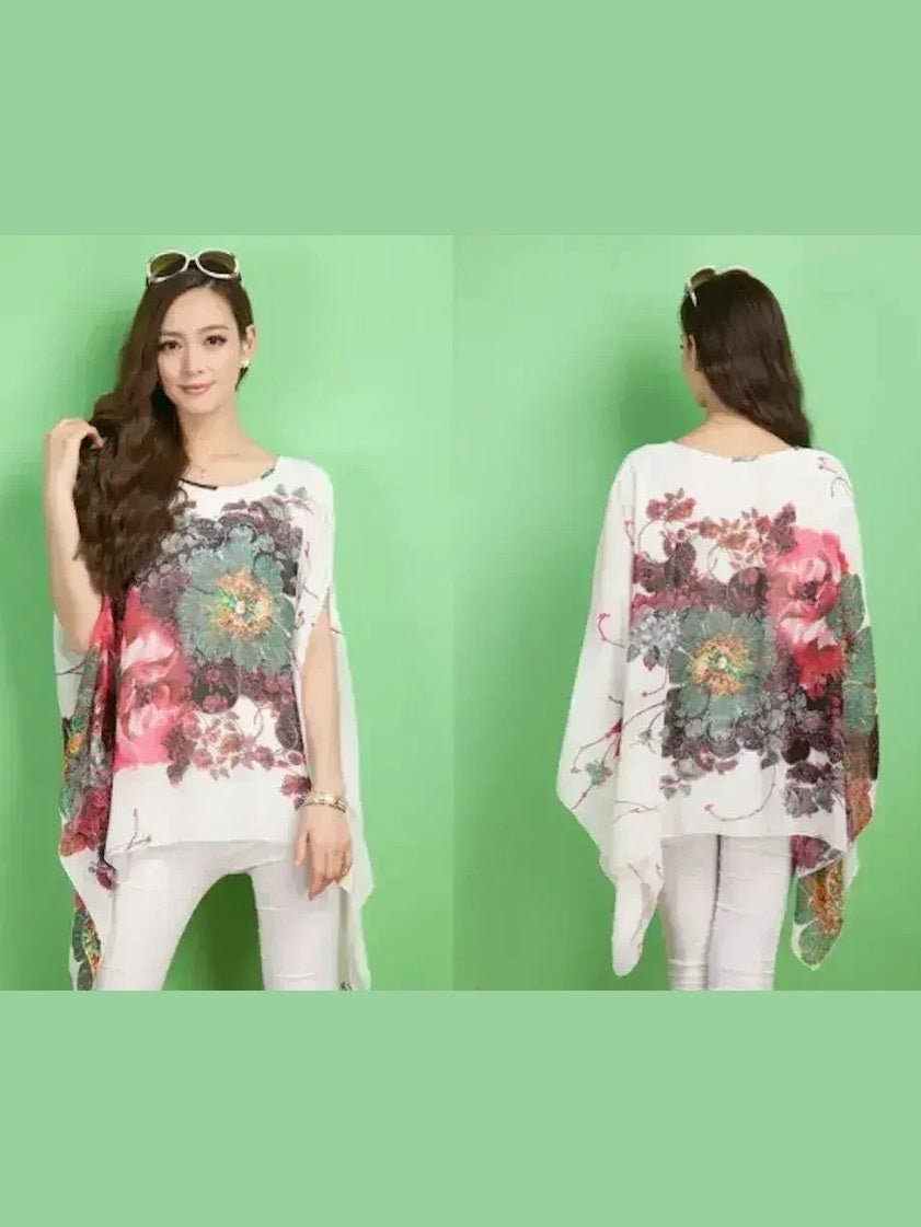 Peony Floral Top - Batwing Chiffon Blouse | Femstylo - Courbe et Compagnie