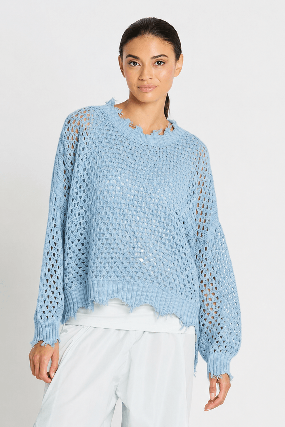 Pima Cotton Hamptons Crewneck Crochet Sweater - Cameo - Courbe et Compagnie