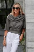 Pima Cotton Jackie O Top Cowl Neck Kimono Sleeves Lava - Courbe et Compagnie