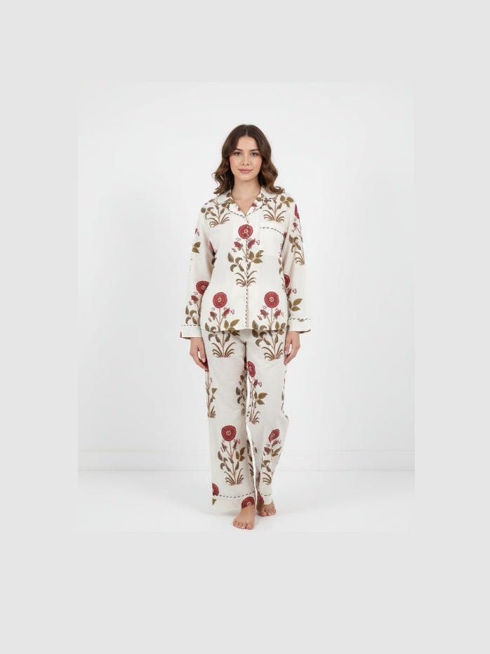 PJ Set - Long Sleeve Long Pant in RedCal - Courbe et Compagnie