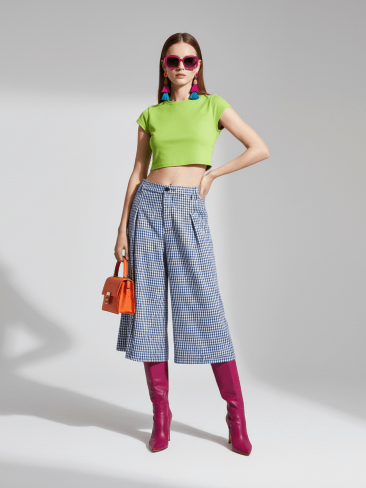 Plaid Wide-Leg Pants 7/8, Brooklyn Heights | Women - BYMANYC ® New York - Courbe et Compagnie