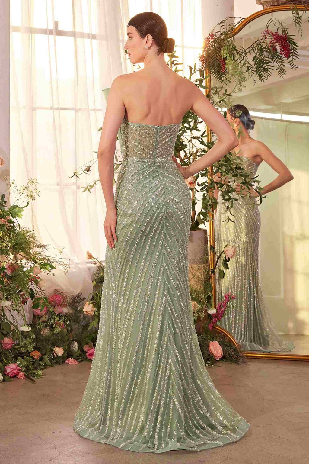 Pleated Fan Bodice Fitted Pearl Gown - Courbe et Compagnie