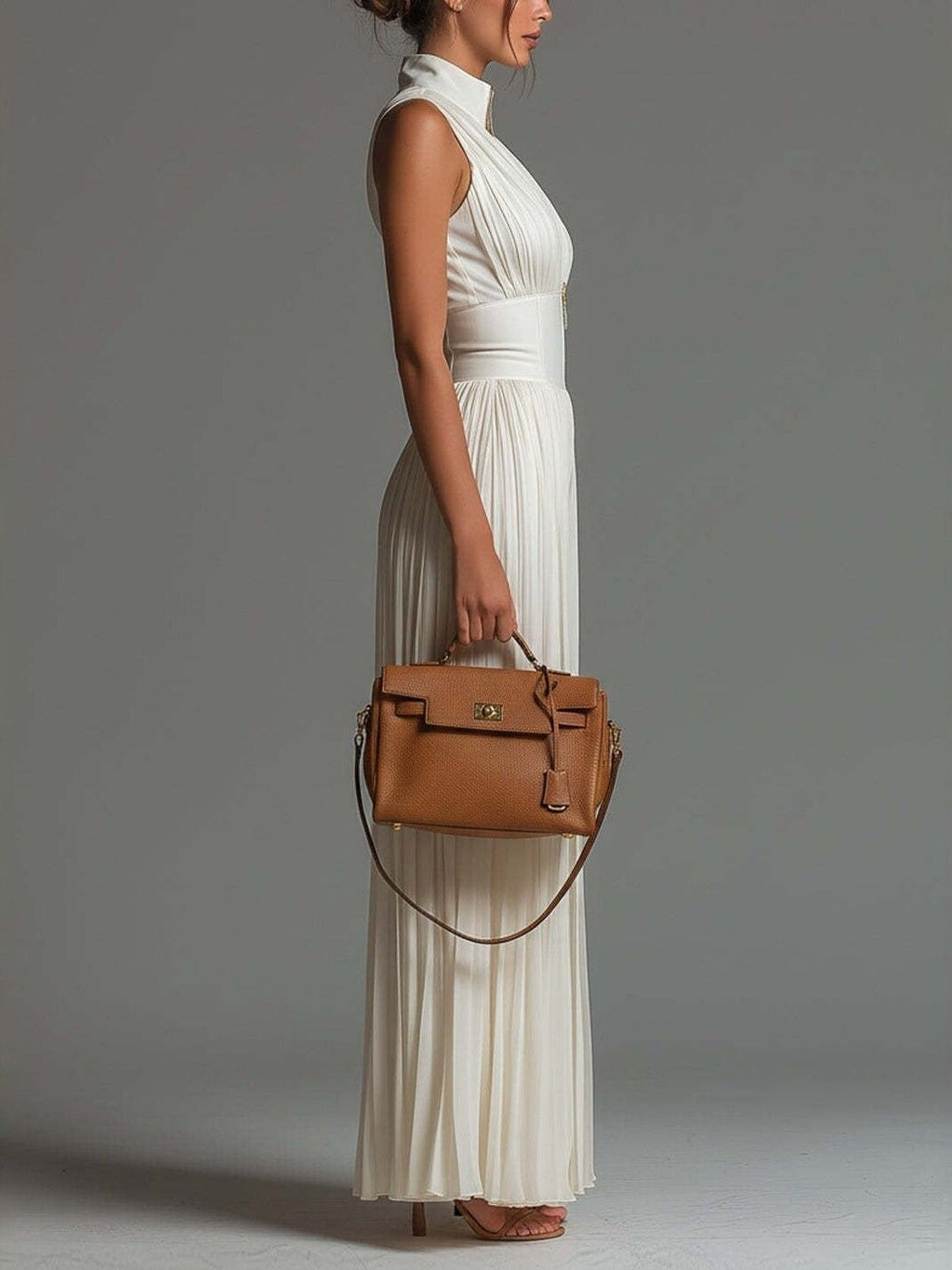 Pleated Wide-Leg Jumpsuit for Women – Sleeveless High-Waist Minimalist Long Jumpsuit - Courbe et Compagnie