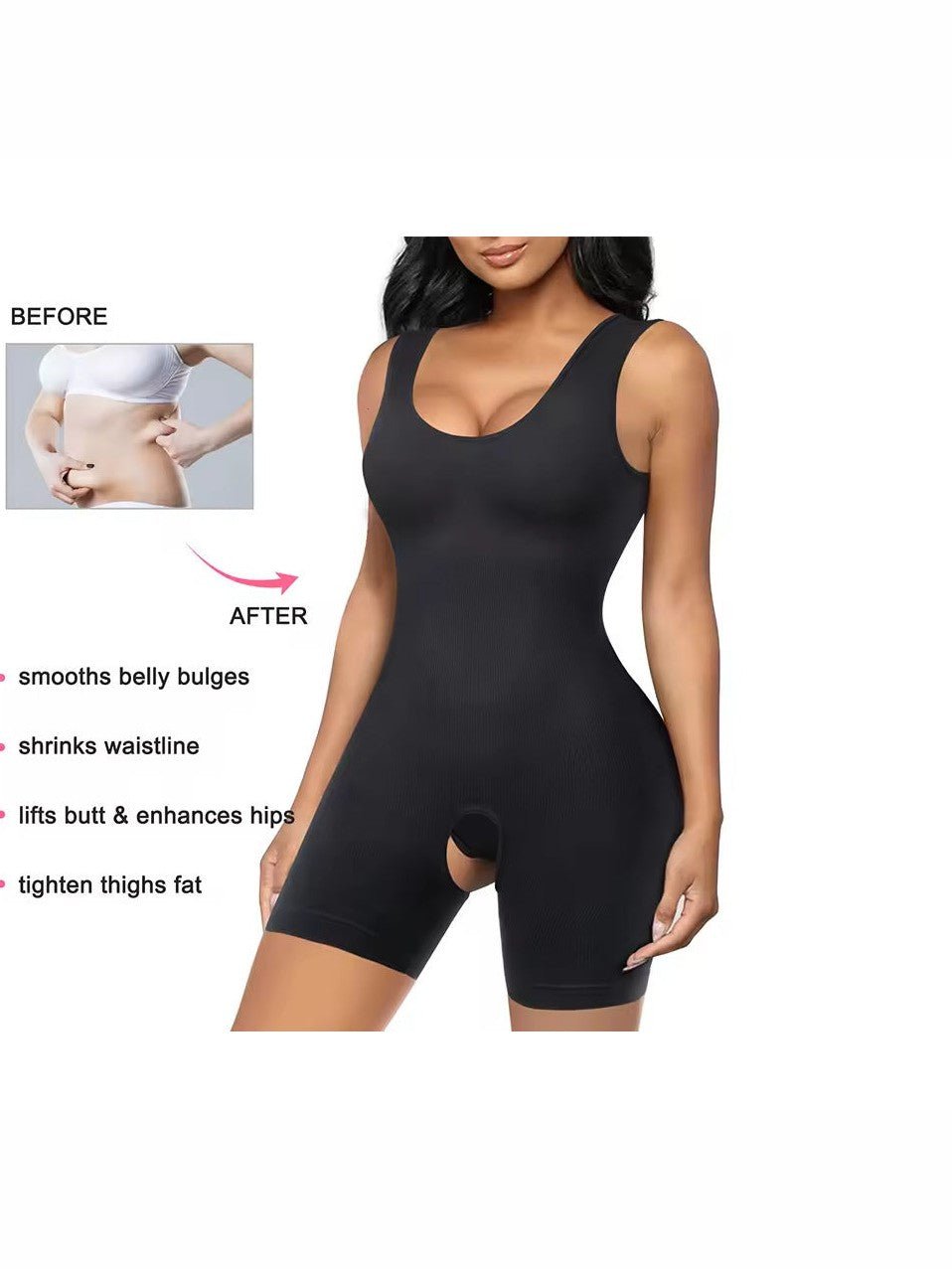 Plus Size Camisole Shapewear Bodysuit – Tummy Control Butt Lift Breast Support Open-Crotch Body Shaper for Women - Courbe et Compagnie