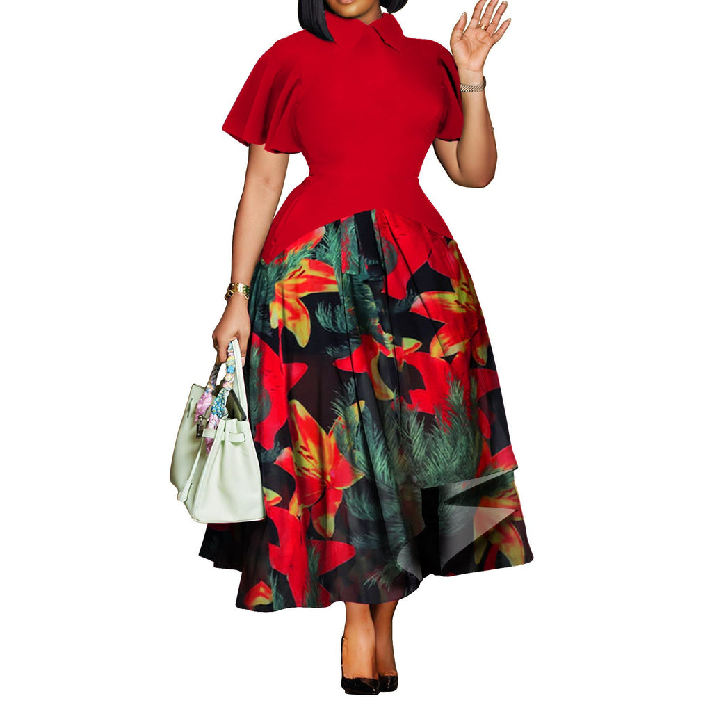 Plus Size Collared Ruffle Sleeve Swing Dress - Courbe et Compagnie