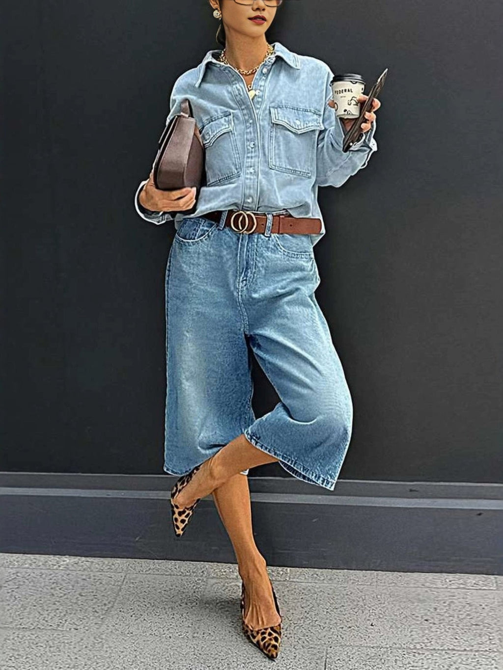 Plus Size Cropped Straight Leg Pants For Women With Button Details Polyester - Courbe et Compagnie