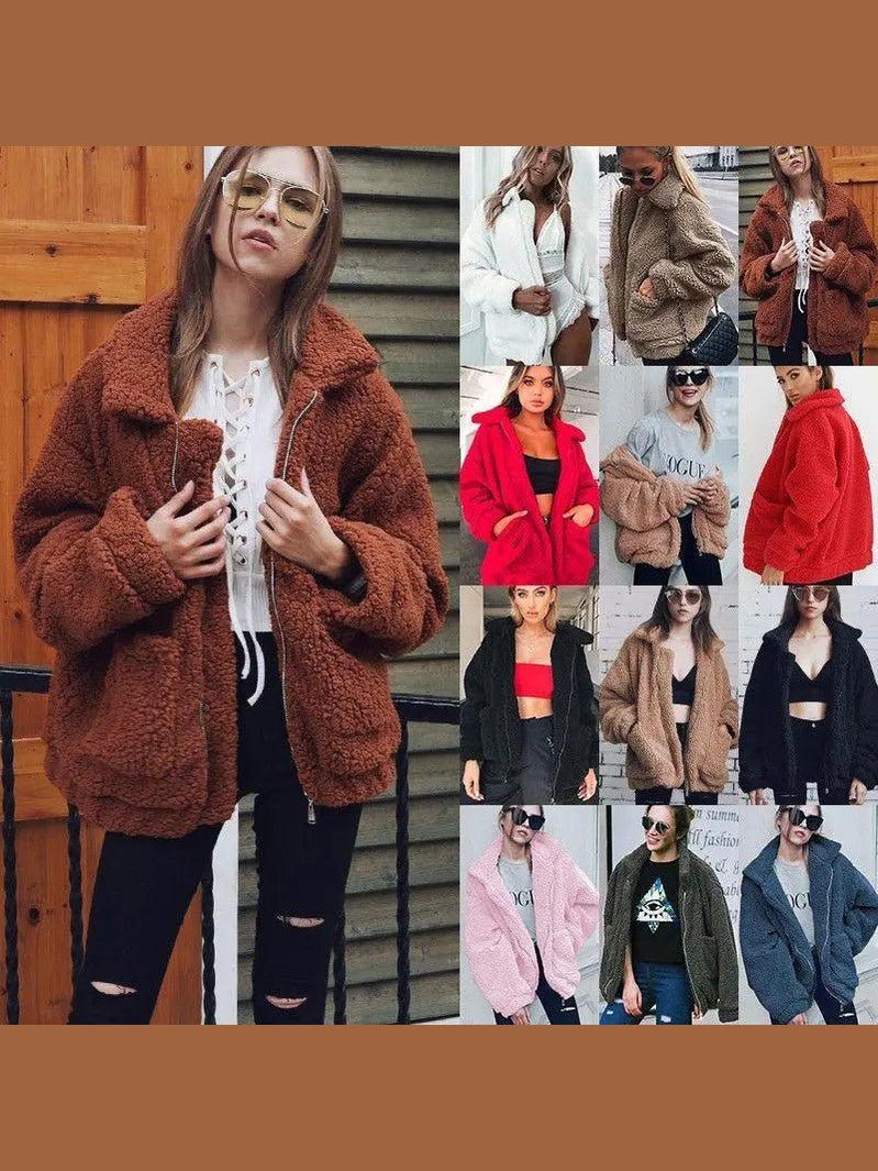 Plus Size Faux Fur Teddy Coat – Cozy Zip-Up Plush Jacket in 9 Colors - Courbe et Compagnie