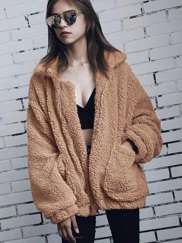 Plus Size Faux Fur Teddy Coat – Cozy Zip-Up Plush Jacket in 9 Colors - Courbe et Compagnie
