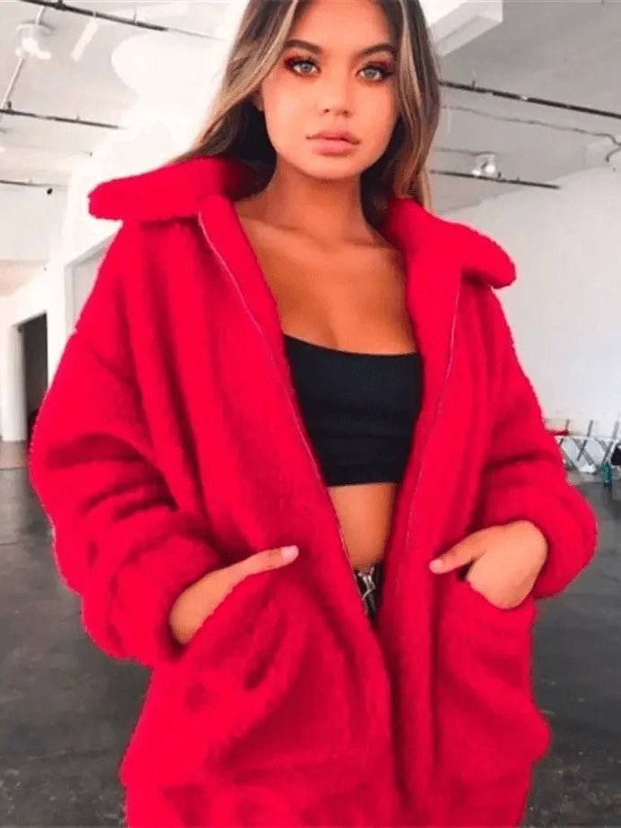 Plus Size Faux Fur Teddy Coat – Cozy Zip-Up Plush Jacket in 9 Colors - Courbe et Compagnie