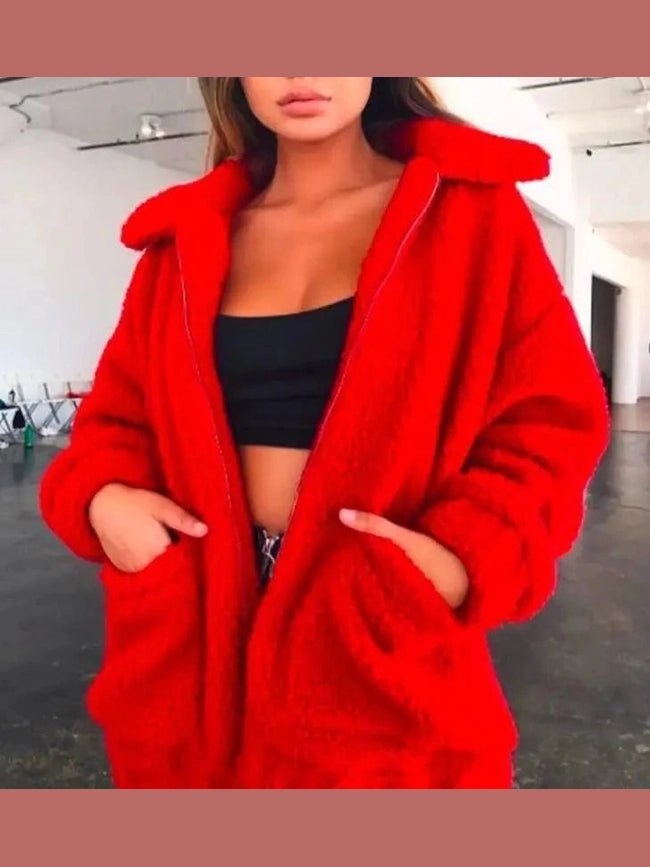 Plus Size Faux Fur Teddy Coat – Cozy Zip-Up Plush Jacket in 9 Colors - Courbe et Compagnie