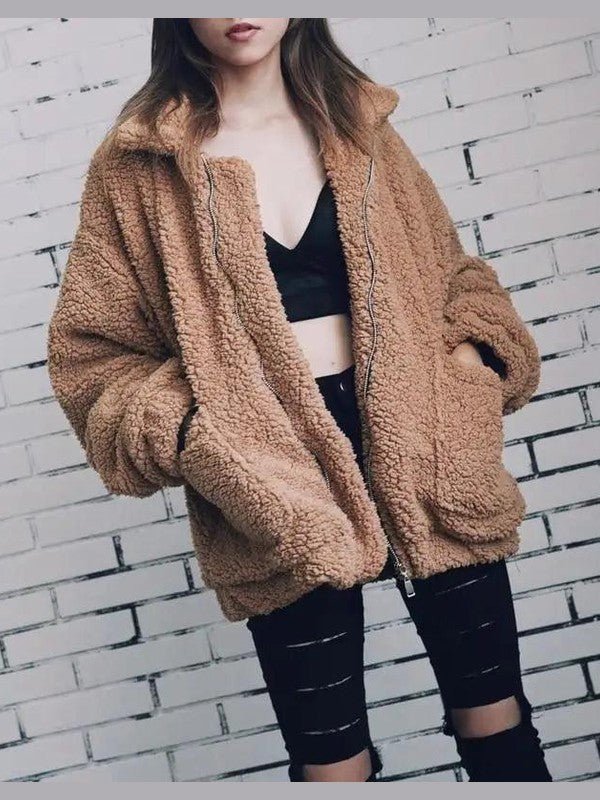 Plus Size Faux Fur Teddy Coat – Cozy Zip-Up Plush Jacket in 9 Colors - Courbe et Compagnie