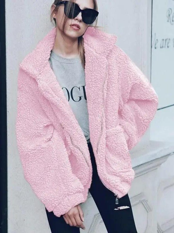 Plus Size Faux Fur Teddy Coat – Cozy Zip-Up Plush Jacket in 9 Colors - Courbe et Compagnie
