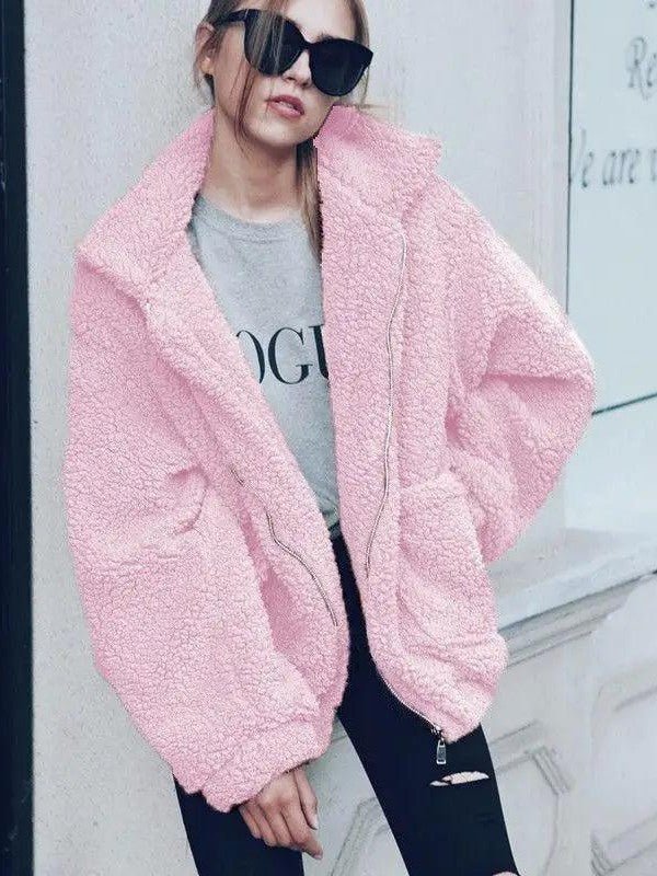 Plus Size Faux Fur Teddy Coat – Cozy Zip-Up Plush Jacket in 9 Colors - Courbe et Compagnie
