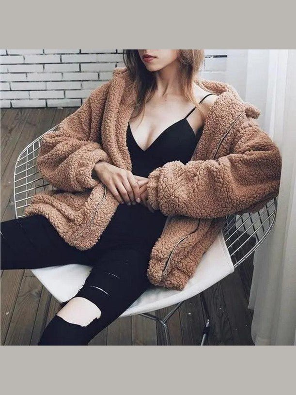 Plus Size Faux Fur Teddy Coat – Cozy Zip-Up Plush Jacket in 9 Colors - Courbe et Compagnie