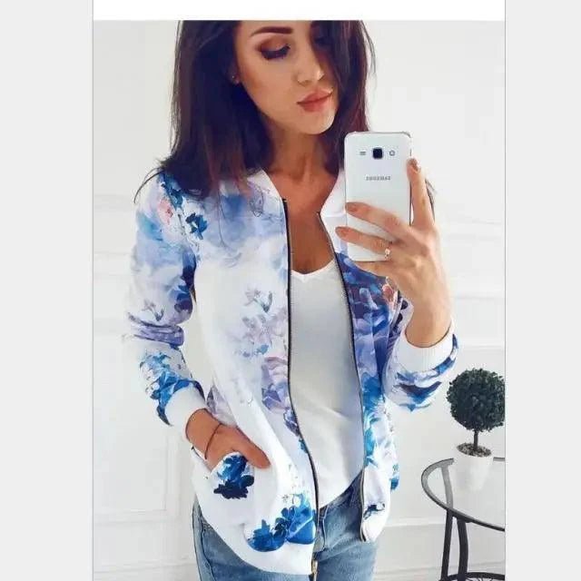 Plus Size Floral Print Bomber Jacket – Vintage-Inspired Zip-Up Outerwear - Courbe et Compagnie