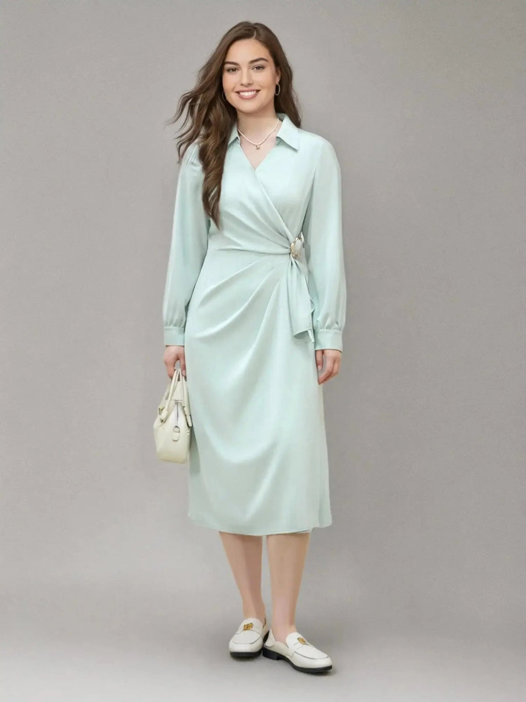 Plus Size Long Dress With Metal Detail For Spring Fashion - Courbe et Compagnie
