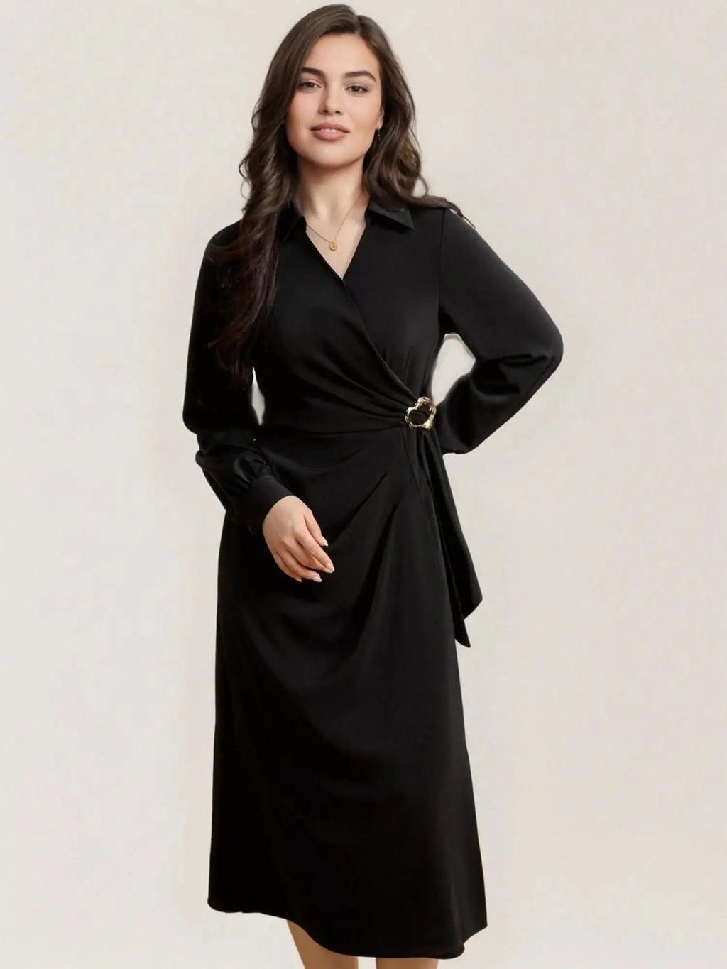 Plus Size Long Dress With Metal Detail For Spring Fashion - Courbe et Compagnie