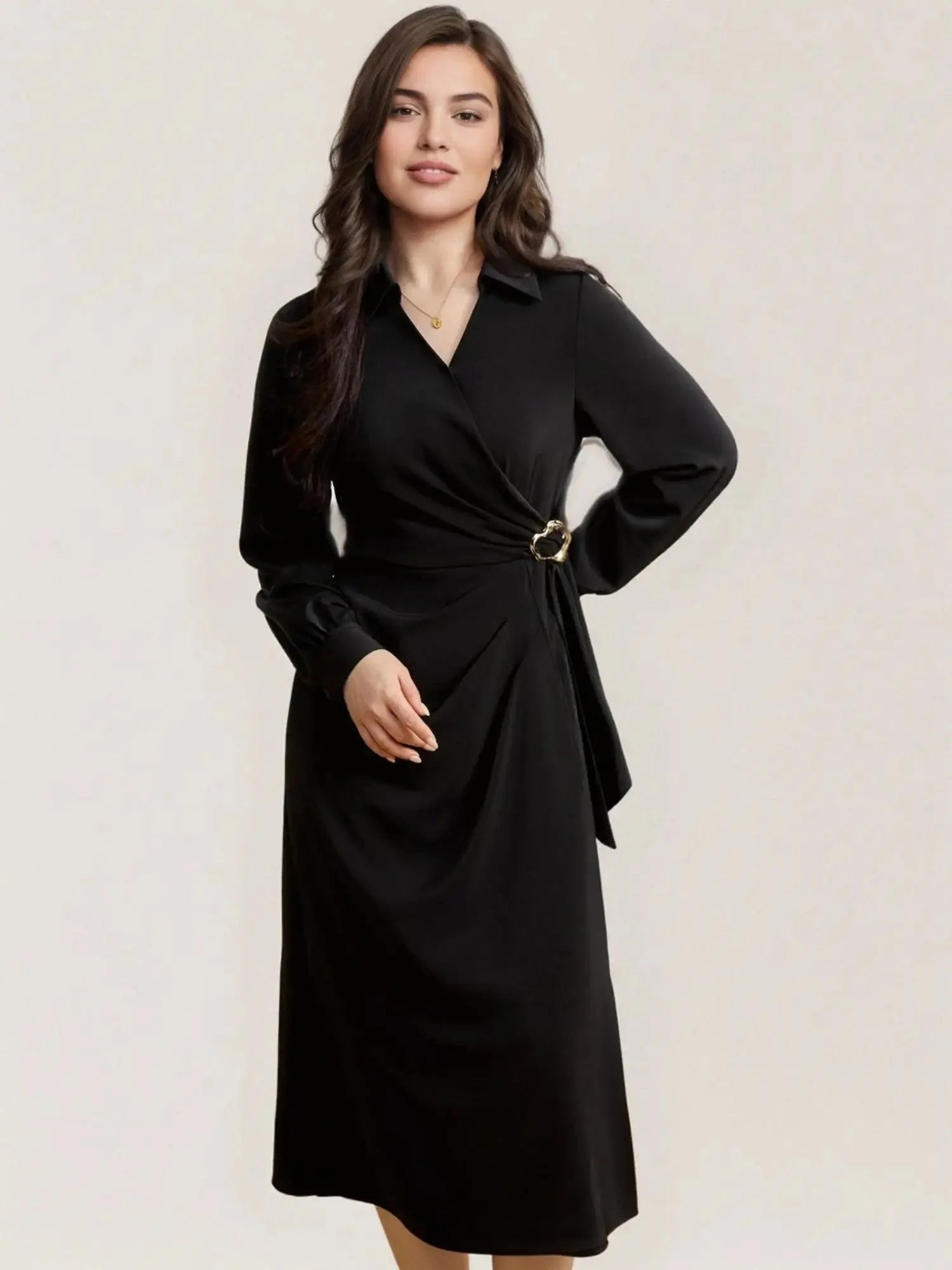 Plus Size Long Dress With Metal Detail For Spring Fashion - Courbe et Compagnie