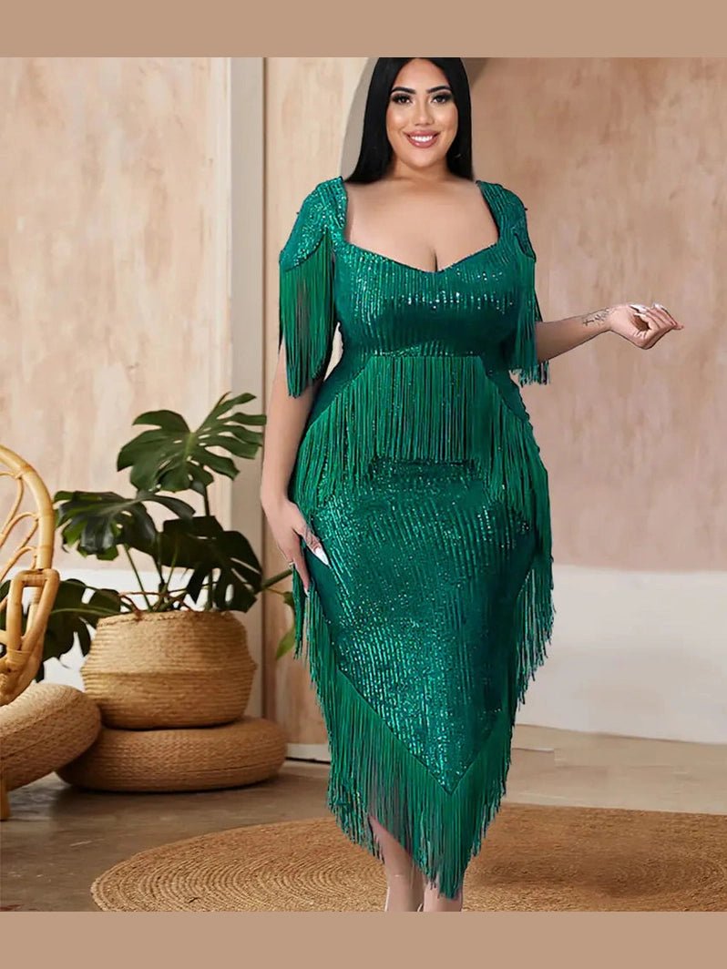 Plus Size Long Dress with Sequins for Women - Courbe et Compagnie
