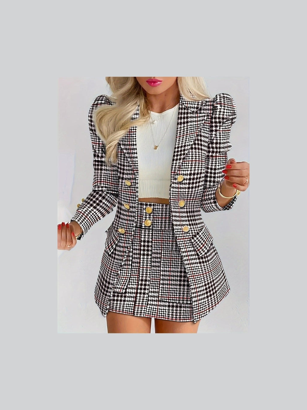 Plus Size Plaid Skirt Suit for Women – Two-Piece Blazer and High Waist Skirt Set - Courbe et Compagnie