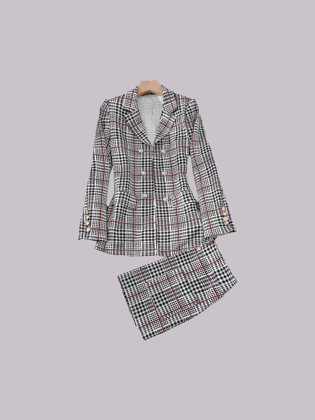 Plus Size Plaid Skirt Suit for Women – Two-Piece Blazer and High Waist Skirt Set - Courbe et Compagnie