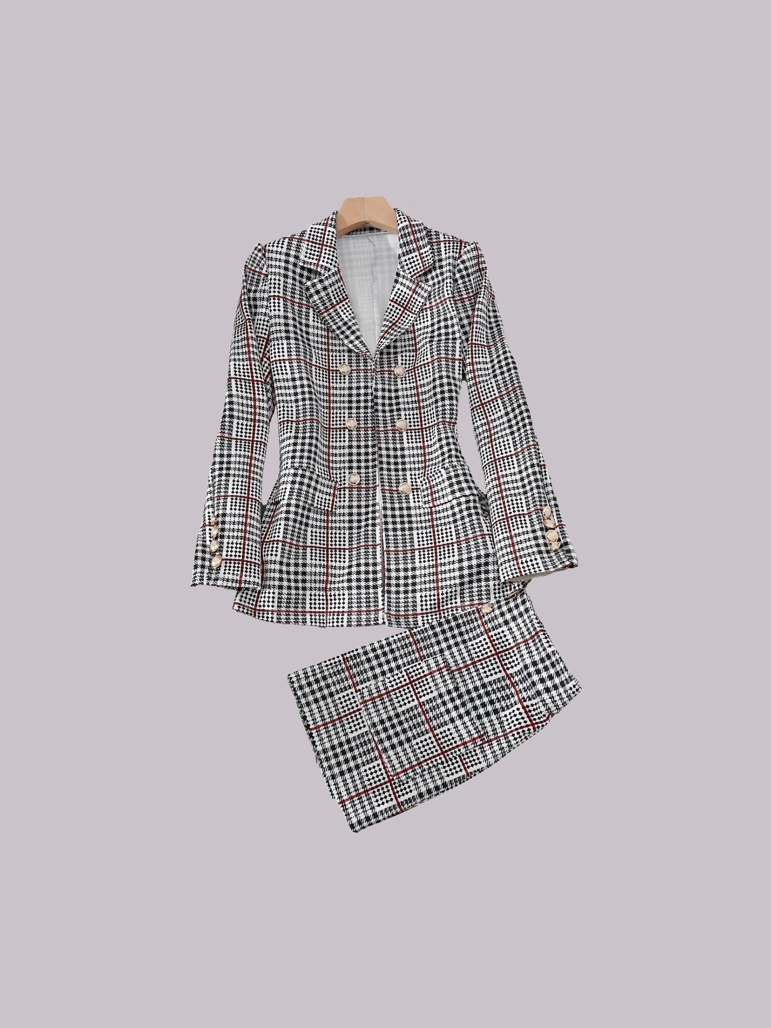 Plus Size Plaid Skirt Suit for Women – Two-Piece Blazer and High Waist Skirt Set - Courbe et Compagnie