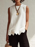 Plus Size Scalloped Hem Sleeveless Tank Top Buttoned Ruffled Polyester - Courbe et Compagnie
