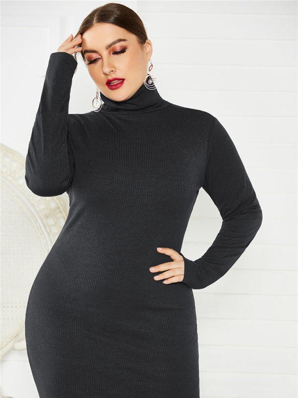 Plus Size Solid Color Knit Turtleneck Maxi Dress — 5 Colors - Courbe et Compagnie