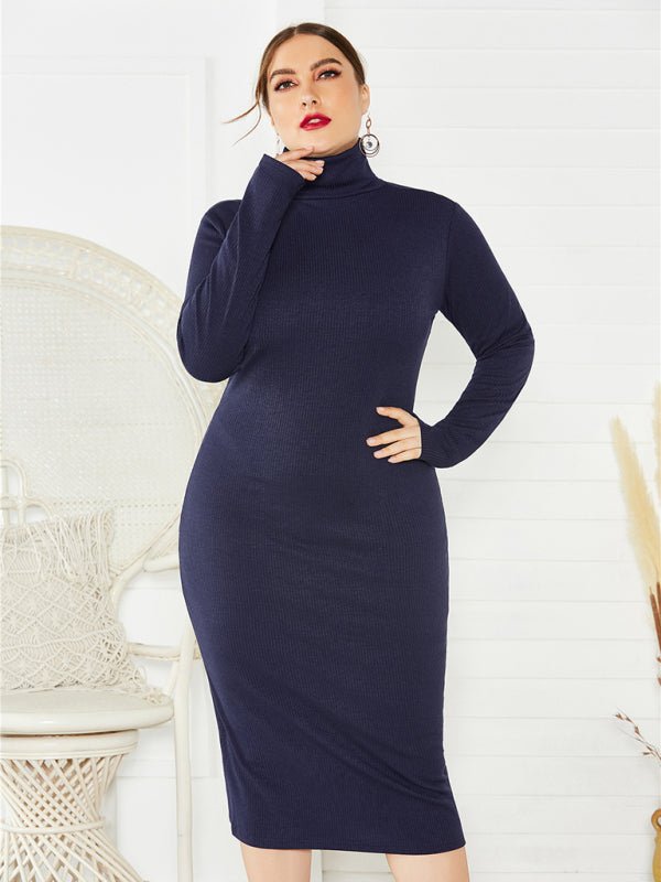Plus Size Solid Color Knit Turtleneck Maxi Dress — 5 Colors - Courbe et Compagnie