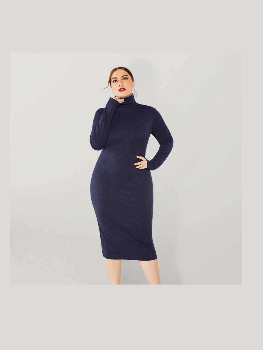 Plus Size Solid Color Knit Turtleneck Maxi Dress — 5 Colors - Courbe et Compagnie