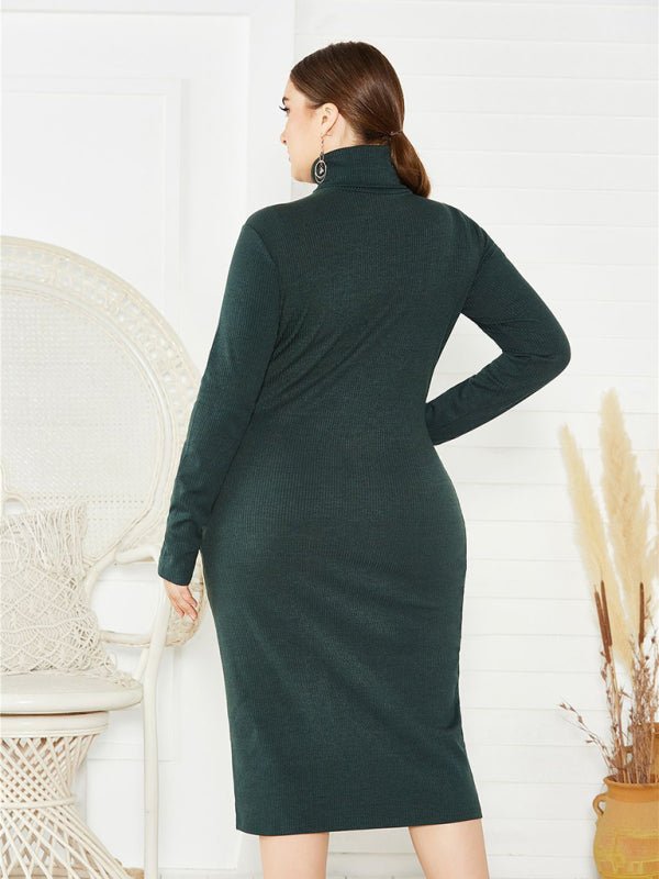 Plus Size Solid Color Knit Turtleneck Maxi Dress — 5 Colors - Courbe et Compagnie