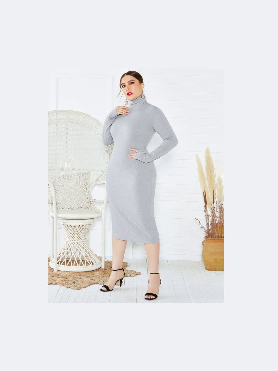 Plus Size Solid Color Knit Turtleneck Maxi Dress — 5 Colors - Courbe et Compagnie
