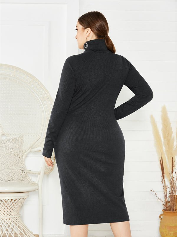 Plus Size Solid Color Knit Turtleneck Maxi Dress — 5 Colors - Courbe et Compagnie