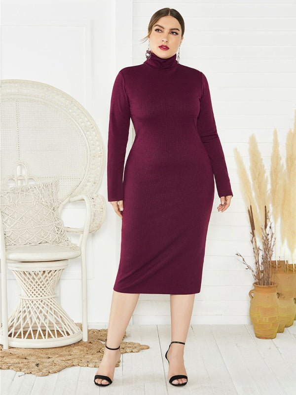 Plus Size Solid Color Knit Turtleneck Maxi Dress — 5 Colors - Courbe et Compagnie