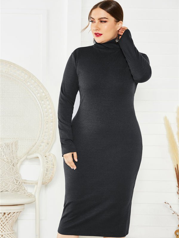 Plus Size Solid Color Knit Turtleneck Maxi Dress — 5 Colors - Courbe et Compagnie