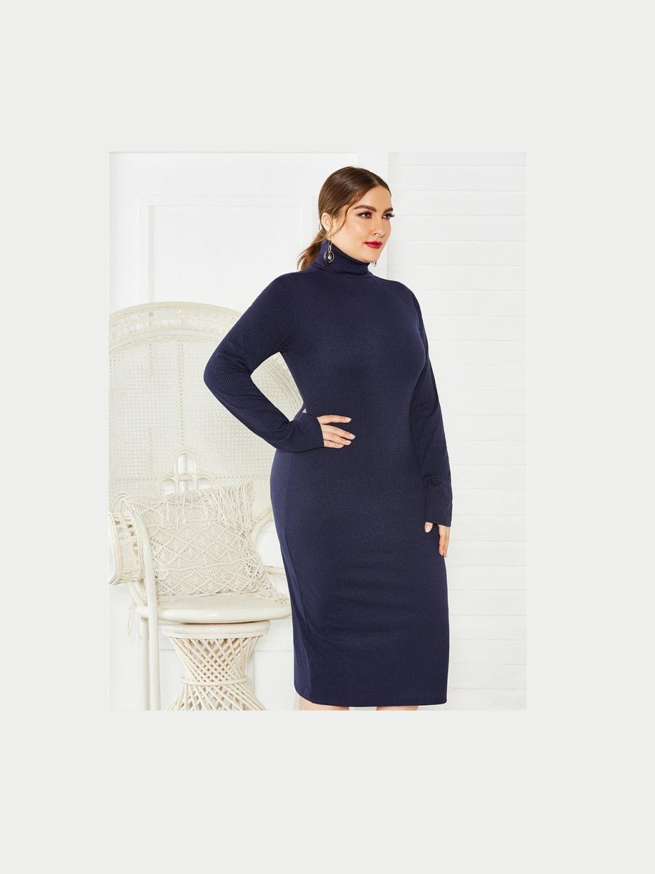 Plus Size Solid Color Knit Turtleneck Maxi Dress — 5 Colors - Courbe et Compagnie