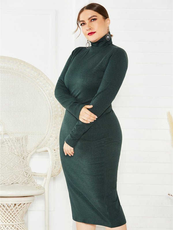 Plus Size Solid Color Knit Turtleneck Maxi Dress — 5 Colors - Courbe et Compagnie