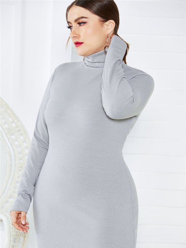 Plus Size Solid Color Knit Turtleneck Maxi Dress — 5 Colors - Courbe et Compagnie