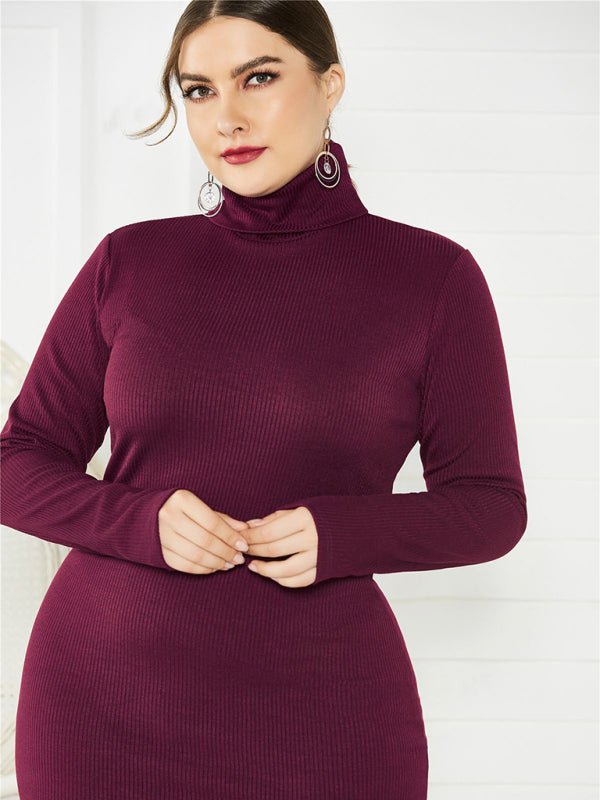 Plus Size Solid Color Knit Turtleneck Maxi Dress — 5 Colors - Courbe et Compagnie