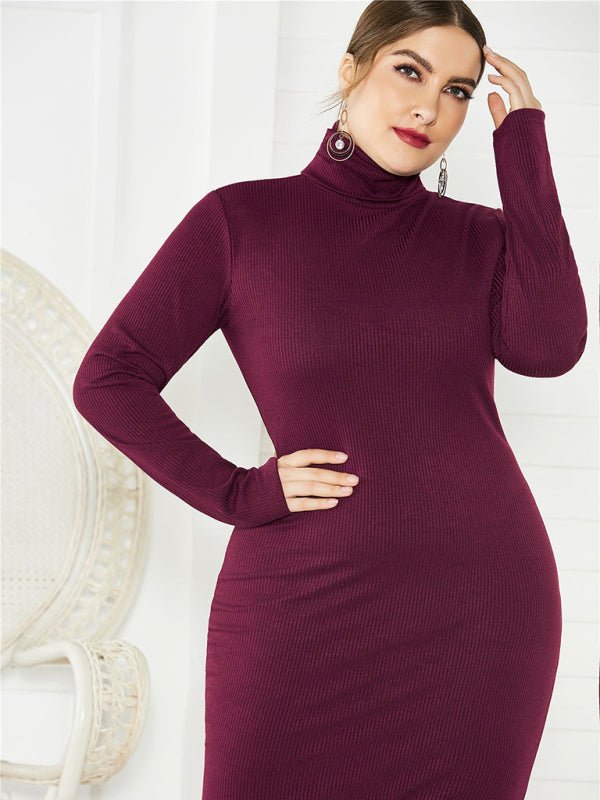 Plus Size Solid Color Knit Turtleneck Maxi Dress — 5 Colors - Courbe et Compagnie