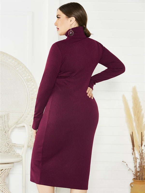 Plus Size Solid Color Knit Turtleneck Maxi Dress — 5 Colors - Courbe et Compagnie