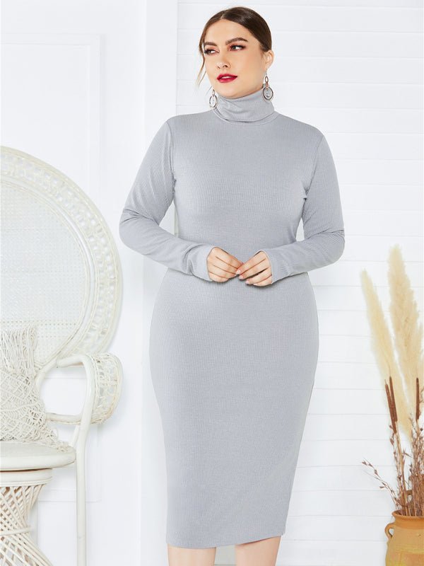Plus Size Solid Color Knit Turtleneck Maxi Dress — 5 Colors - Courbe et Compagnie