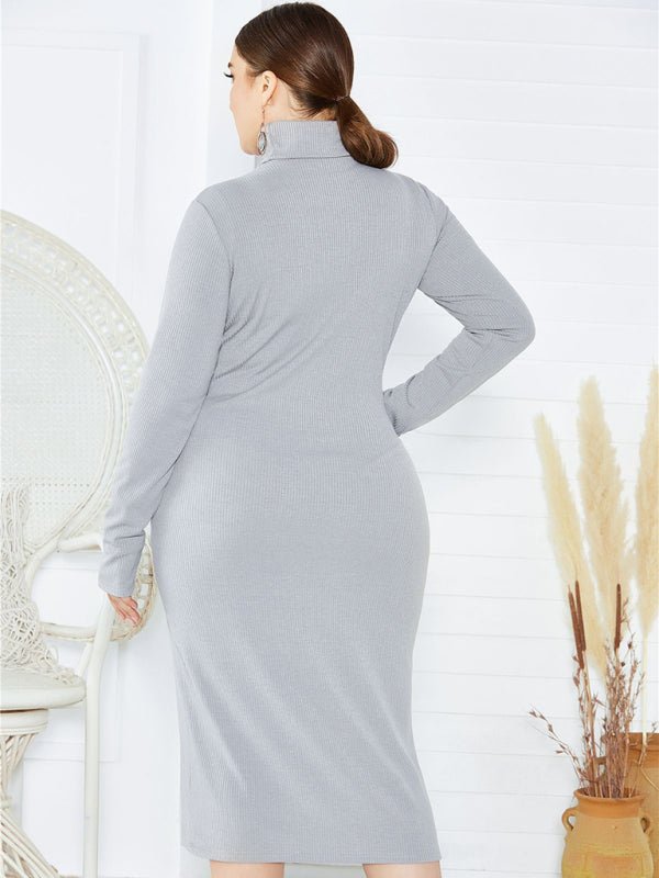 Plus Size Solid Color Knit Turtleneck Maxi Dress — 5 Colors - Courbe et Compagnie