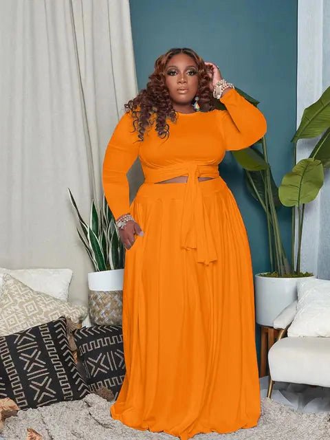 Plus Size Women's Sexy Two-Piece Skirt Set with Long Sleeves - Courbe et Compagnie