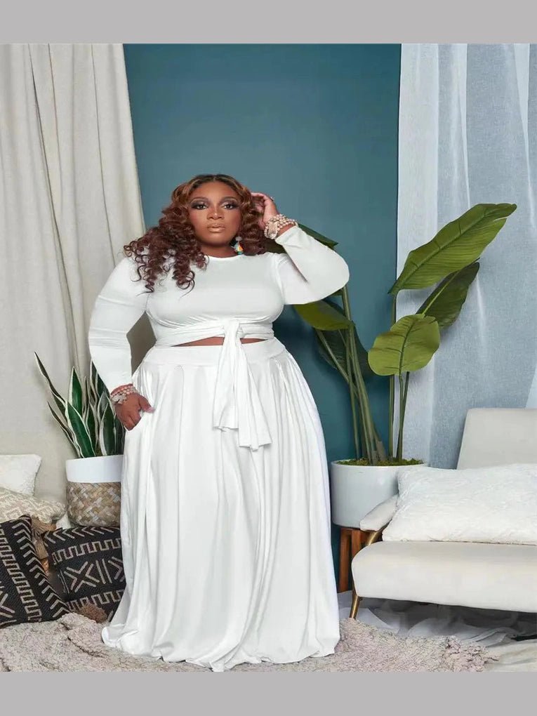 Plus Size Women's Sexy Two-Piece Skirt Set with Long Sleeves - Courbe et Compagnie