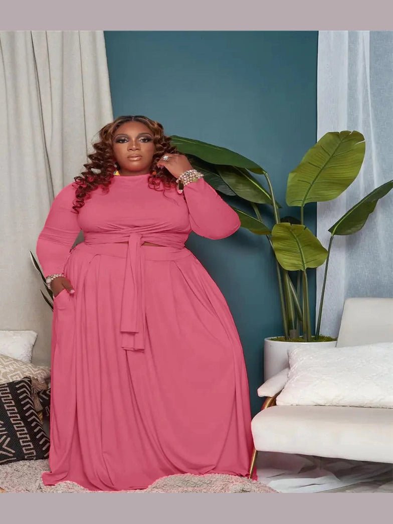 Plus Size Women's Sexy Two-Piece Skirt Set with Long Sleeves - Courbe et Compagnie