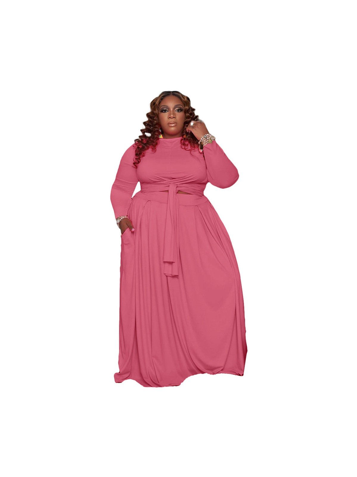 Plus Size Women's Sexy Two-Piece Skirt Set with Long Sleeves - Courbe et Compagnie